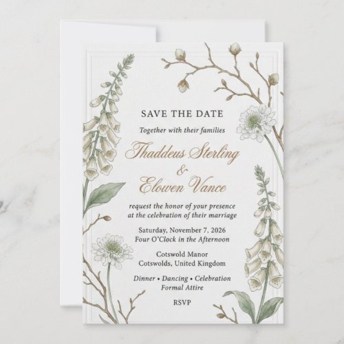 Foxglove, Scabiosa, Bare Branches, Thin Border Fra Invitation