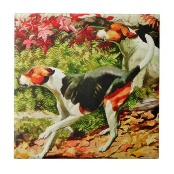 Foxhounds-english&american - In Autumn Wood   Ceramic Tile by almawad at Zazzle