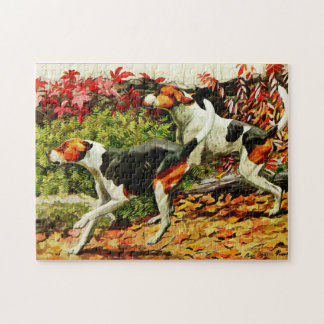 Foxhounds(English&American ) in autumn wood  Jigsaw Puzzle