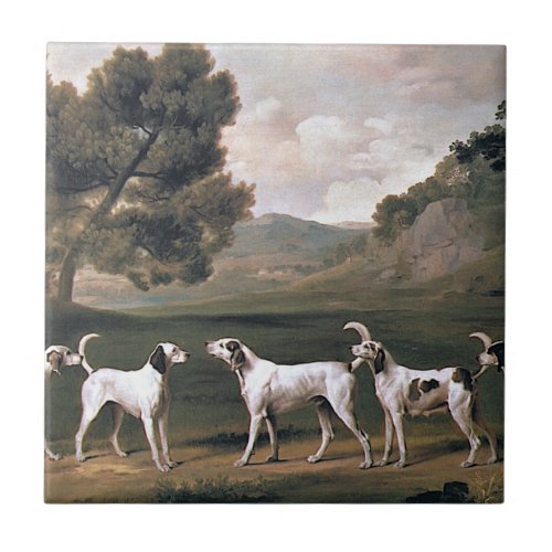 Foxhounds in a Rural Landscape by George Stubbs Ceramic Tile