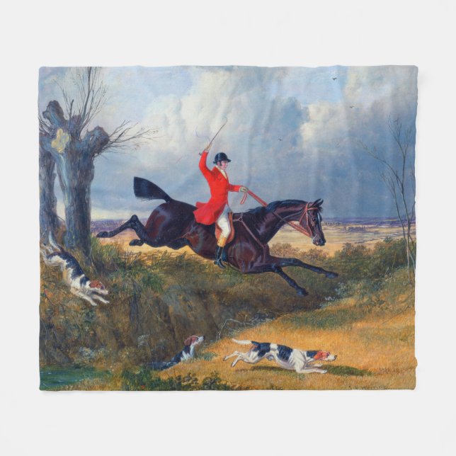 Foxhunting Clearing a Ditch 1839 Dog Fleece Blanket (Front (Horizontal))