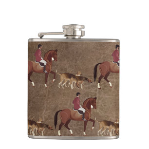 Foxhunting horse rider and hounds flask