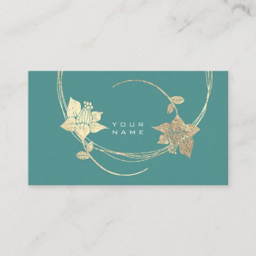 Foxier Gold Floral Teal Green Glam Business Card