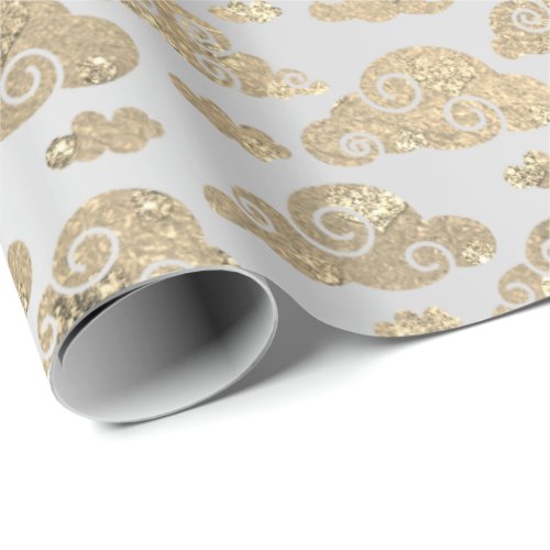 Foxier Gold Glitter Clouds Steel Metallic Silver Wrapping Paper