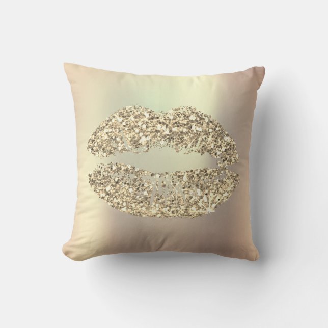 Foxier Gold Glitter Kiss Lips Glam Makeup Copper Throw Pillow (Front)