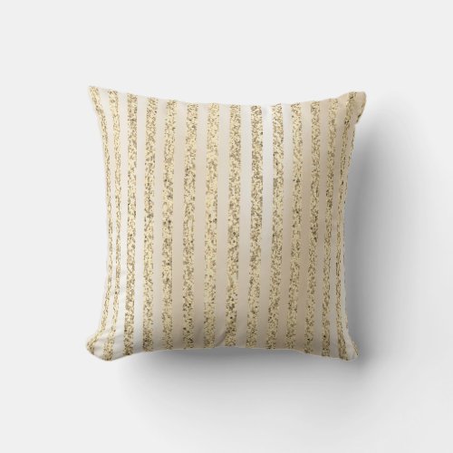 Foxier Gold Metallic Stripes Lines Pearly Creamy Throw Pillow