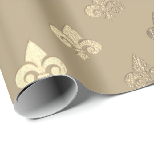 Foxier Sepia Gold Metallic Fleur_de_lis Wrapping Paper