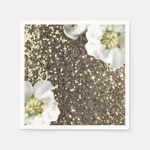 Foxier Sepia Gold Sparkly Jasmine Glitter Sequin Paper Napkins