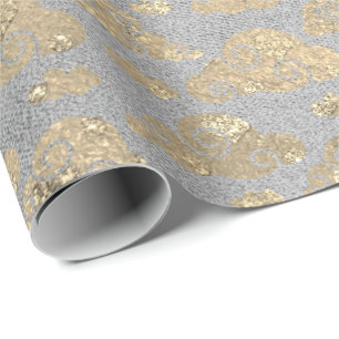 Foxier Silver Gray Glitter Clouds Metallic Silver Wrapping Paper