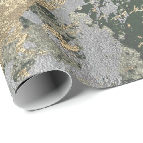 Foxier Wood Cali Gold Marble Shiny Metallic Grungy Wrapping Paper