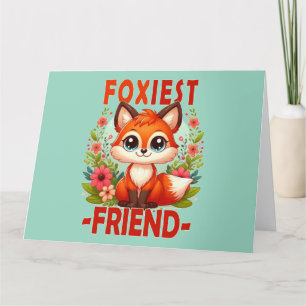 Foxiest Friend pun. Cute Baby Fox puppy cartoon Letterpress Thank You Card