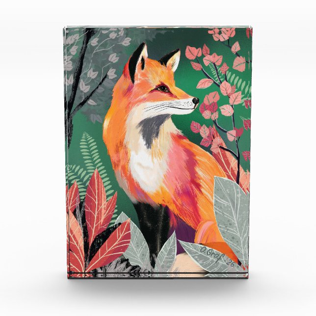 Fox's Enchanted Forest Hand-Painted Nature Illustr Photo Block (Front)