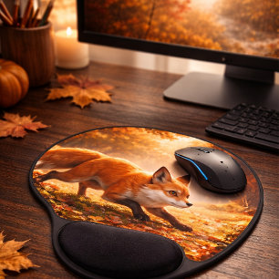Fox's hunting in Golden Autumn Forest Leaves Gel Mouse Pad