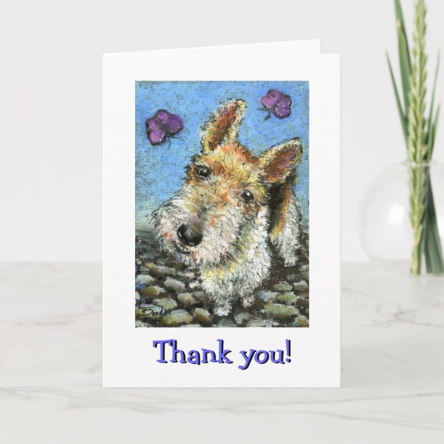 Foxterrier and butterflies thank you card (Front)