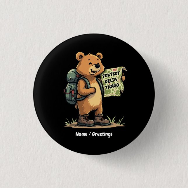 Foxtrots Deltas Tangos Funny Bear Retro Graphic  Button (Front)