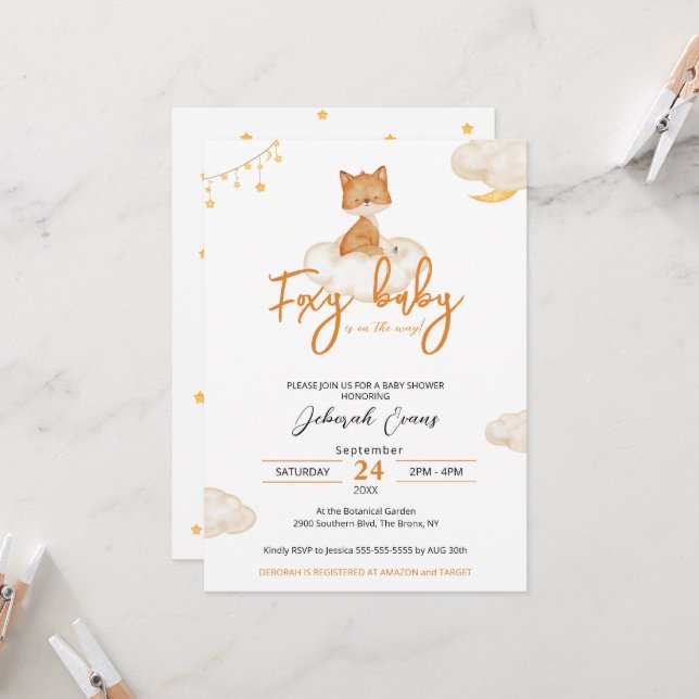 Foxy Baby Baby Shower Invitation (Front/Back In Situ)