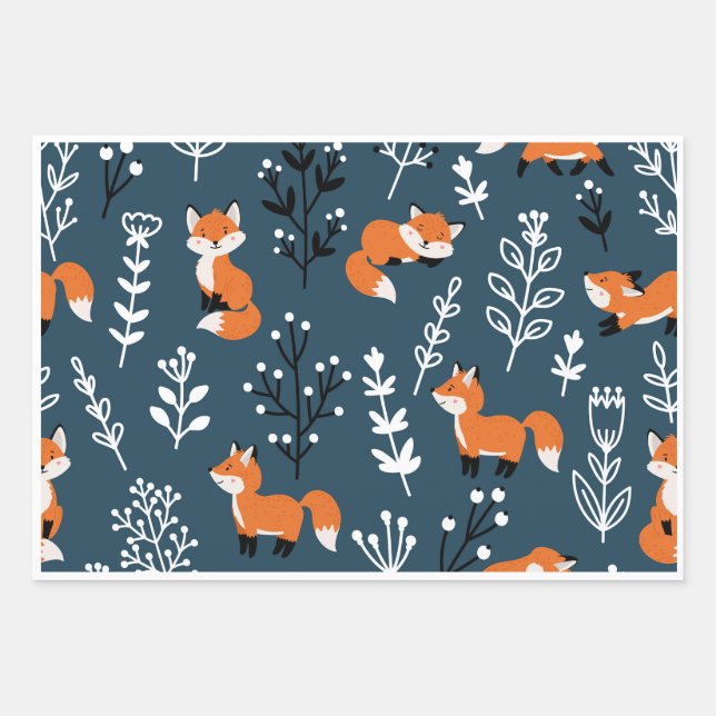 Foxy Blue  Wrapping Paper Sheets (Front)