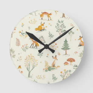 "Foxy Charm Wall Clock" Round Clock