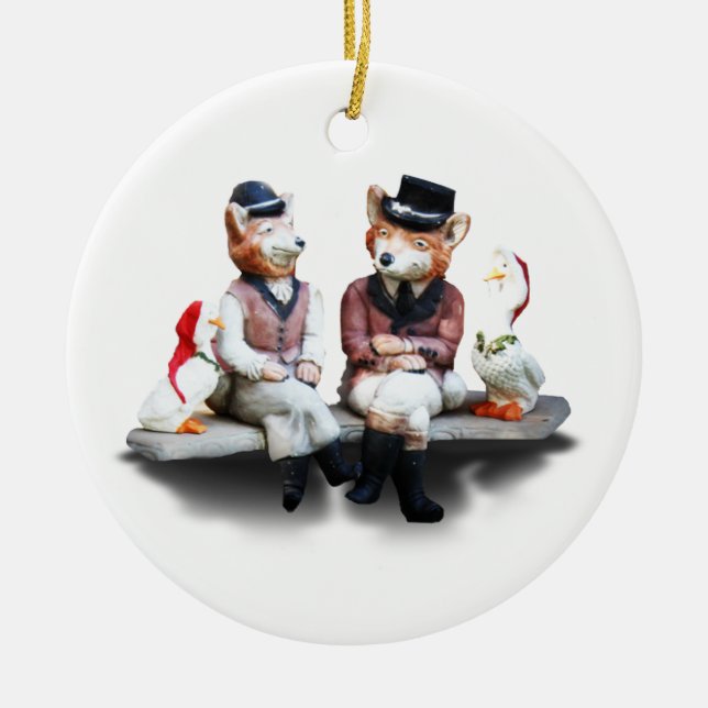 Foxy Couple (Add Your Text) Ceramic Ornament (Front)