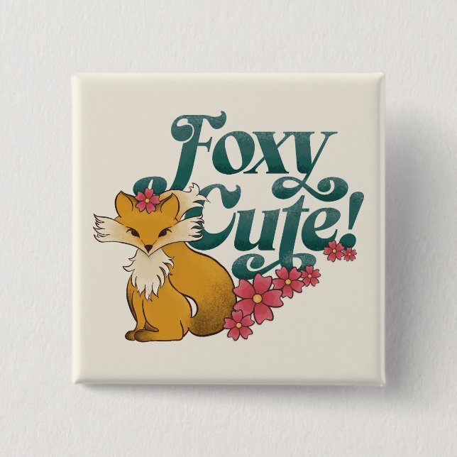 Foxy Cute with Flowers Button (Front)