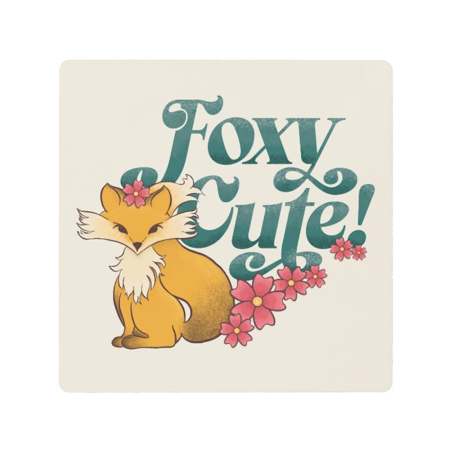 Foxy Cute with Flowers Metal Print (Front)