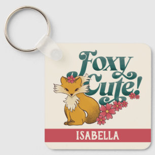 Foxy Cute with Flowers Personalized Name Keychain