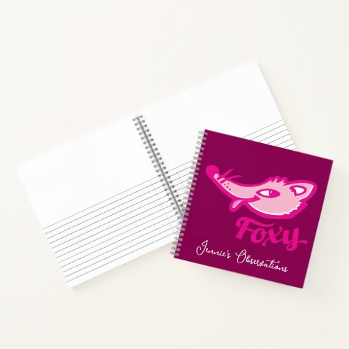 Foxy deep pink fox face personalized notebook