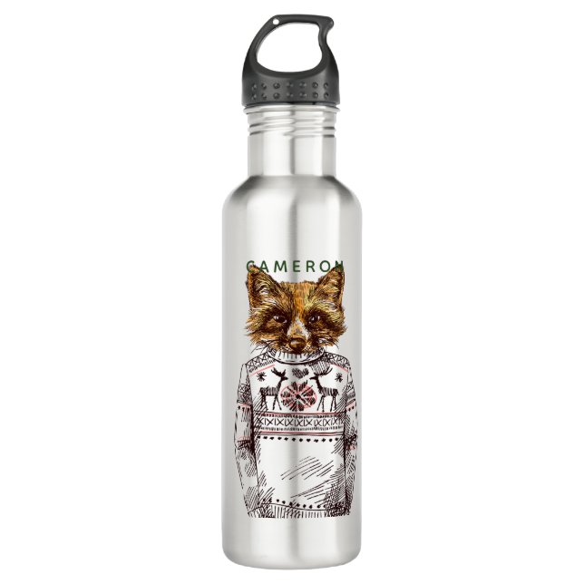 Foxy Dressed Fox | Add Your Name Stainless Steel Water Bottle (Front)