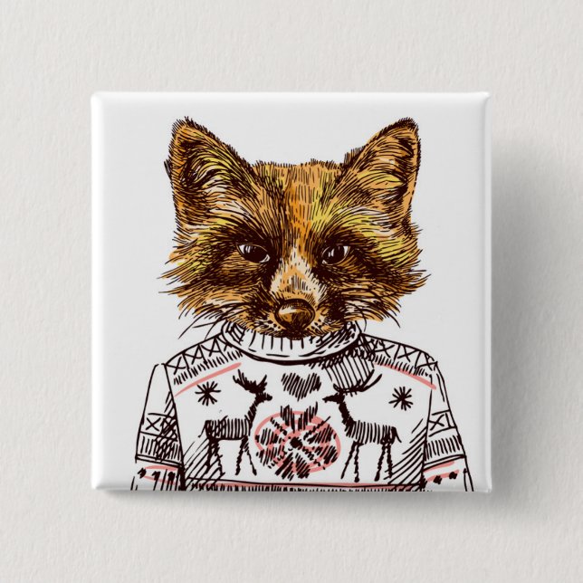 Foxy Dressed Fox Button (Front)