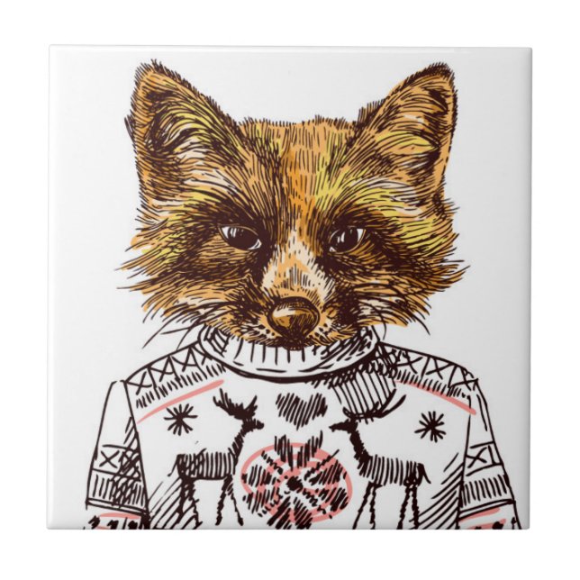 Foxy Dressed Fox Ceramic Tile (Front)