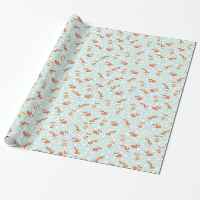 Foxy Floral by Origami Prints Wrapping Paper (Unrolled)