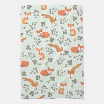 Foxy Floral Pattern Kitchen Towel by thespottedowl at Zazzle
