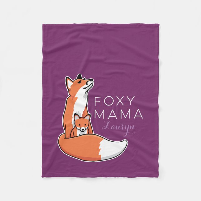 Foxy Fox Mama with Baby, Personalized Fleece Blanket (Front)