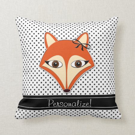 Foxy Fox Pillow Polka Dots Black White Personalize