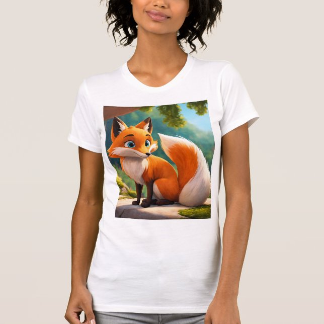 "Foxy Fun: Cartoon Fox White Girl's T-Shirt" T-Shirt (Front)