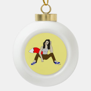 foxy girl  ceramic ball christmas ornament