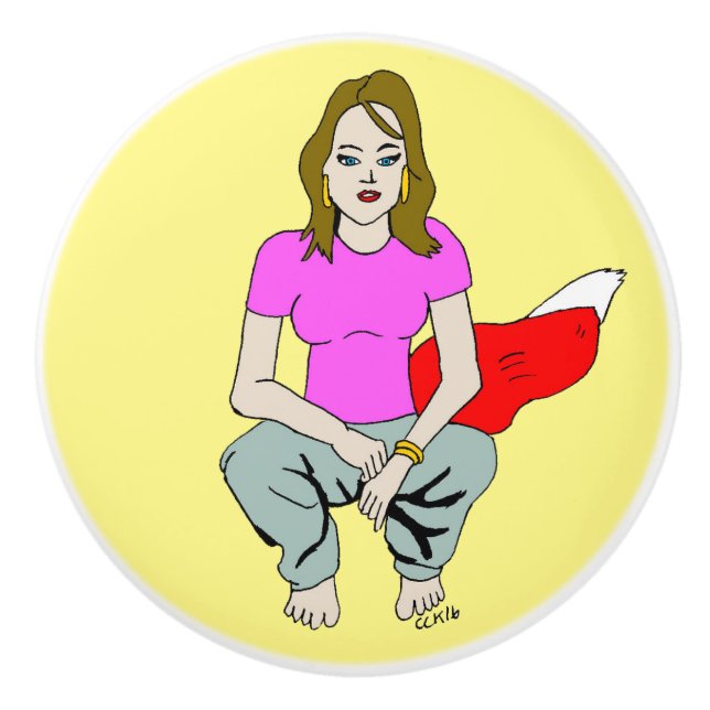 foxy girl   ceramic knob (Front)