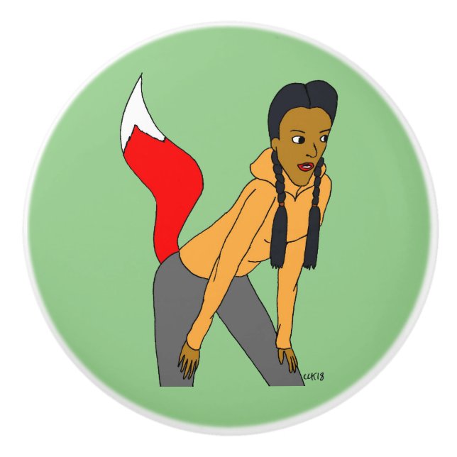 foxy girl   ceramic knob (Front)
