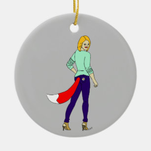 foxy girl ceramic ornament