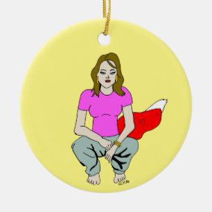foxy girl ceramic ornament