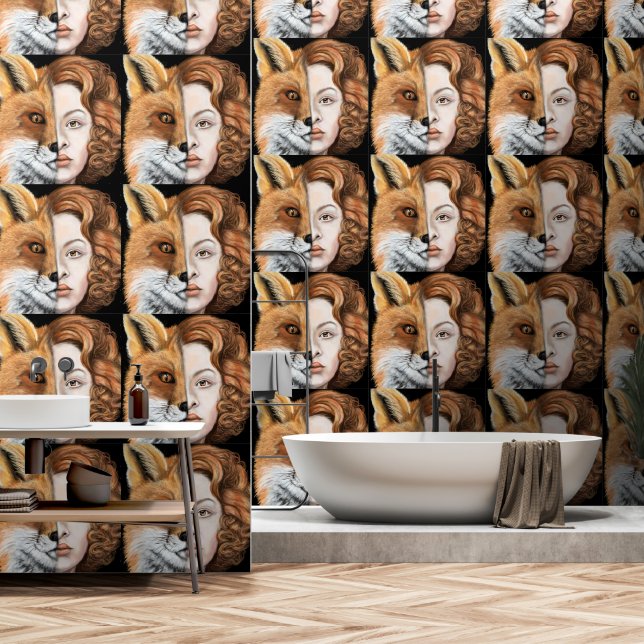Foxy Lady Art Painting Wallpaper (Bathroom)