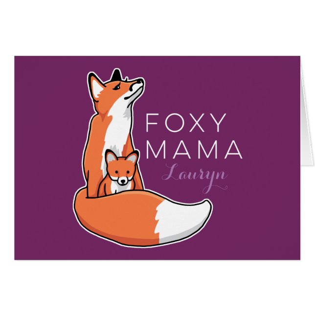 Foxy Mama Red Fox with Pup, Personalized Cards (Front Horizontal)