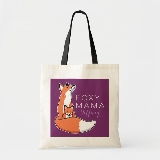 Foxy Mama Red Fox with Pup, Personalized Tote Bag (Front)
