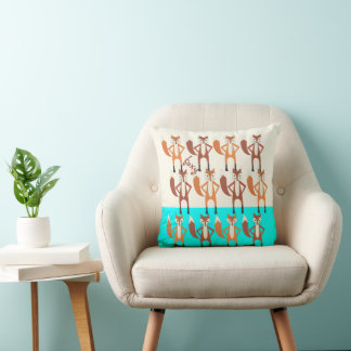 Foxy Neon Aqua Monogram Stylized Fox Pillow