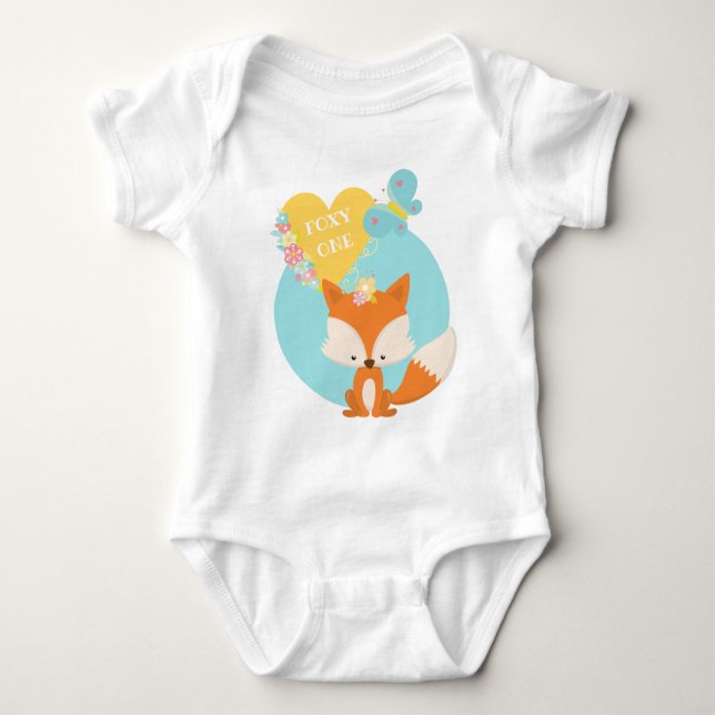 Foxy One Heart Butterfly Baby Bodysuit (Front)
