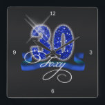 Foxy Thirty Sparkle ID191 Square Wall Clock<br><div class="desc">This classy design features a giant,  blue faux-glitter '30',  script text 'Foxy' and ribbon banner over a black background. Search ID191 to see other ages and more products with this design.</div>