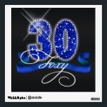 Foxy Thirty Sparkle ID191 Wall Sticker<br><div class="desc">This classy design features a giant,  blue faux-glitter '30',  script text 'Foxy' and ribbon banner over a black background. Search ID191 to see other ages and more products with this design.</div>