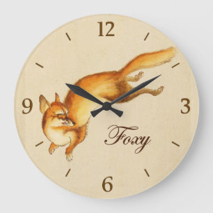 "Foxy" - Vintage Japanese sketch of a fox Large Clock
