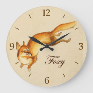"Foxy" - Vintage Japanese sketch of a fox Large Clock