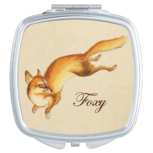 "Foxy" - Vintage Japanese sketch of a fox Makeup Mirror